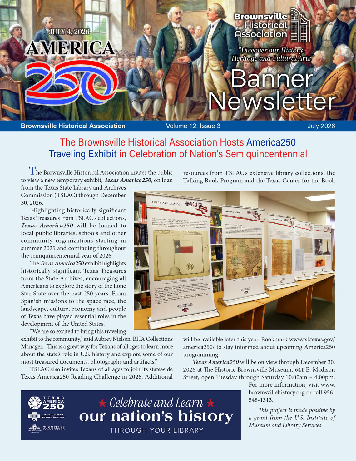 Brownsville Historical Association quarterly newsletter